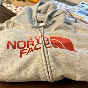 The North Face Men's Gray and Red Zip-Up Sweater
